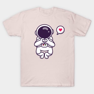 Cute Astronaut Flying With Love Sign Hand T-Shirt